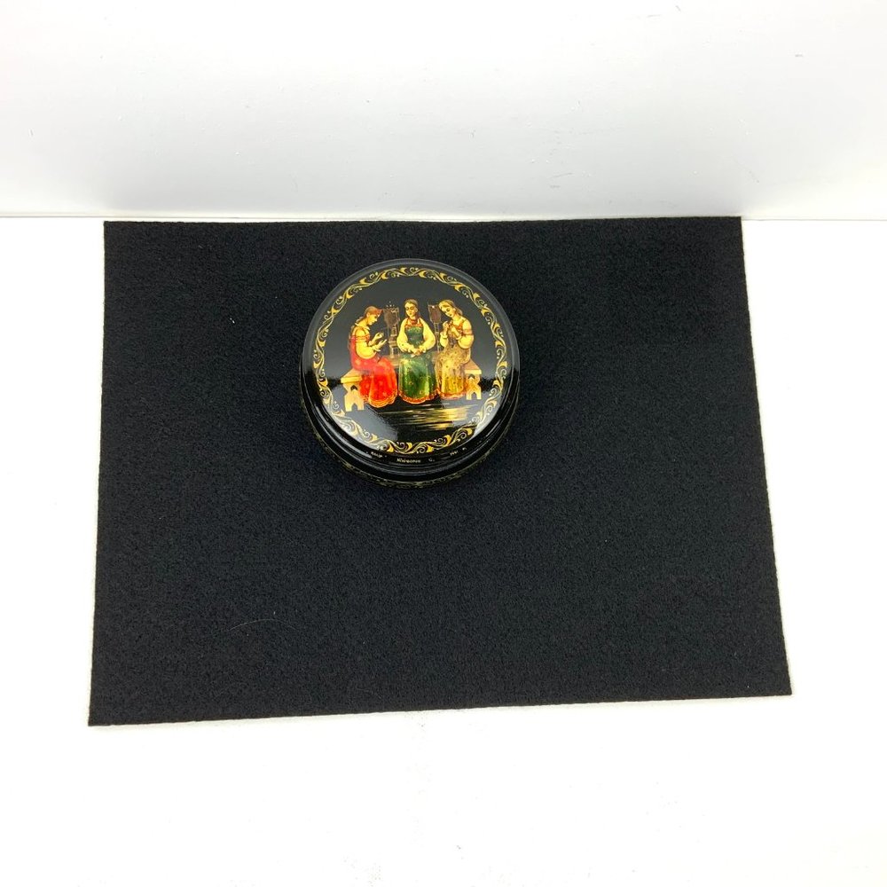 Vintage Russian Hand Painted Lacquer Round Box 3 Sisters Folk Art - Picture 11 of 16